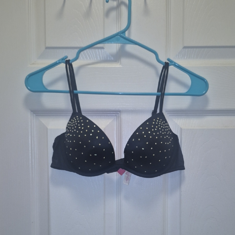 PINK Victoria's Secret Black Bra with Gold Accents Size 36C